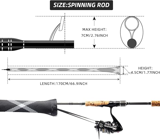 SF Fishing Rod Sock Fishing Rod Sleeve Rod Cover Braided Mesh Rod Protector Pole Gloves Fishing Tools for Spinning Fishing Rod,Casting Rod,Musky Rod, Ice Rod, Fly Rod, Spey Rod