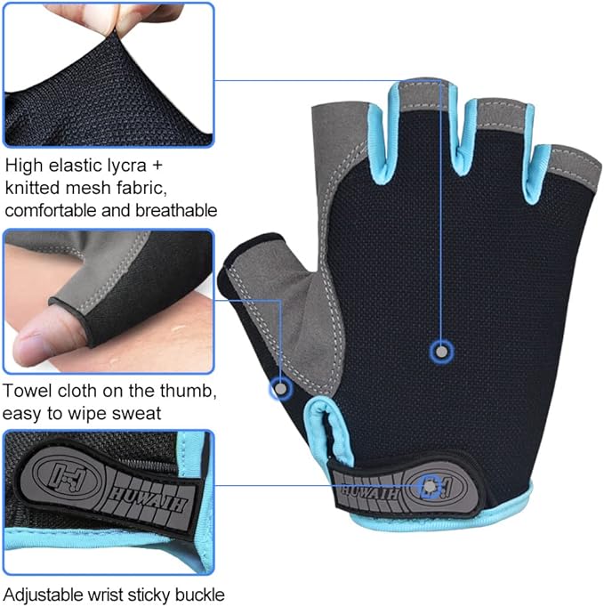 HuwaiH Bike Gloves for Men/Women, Cycling Gloves with Anti-Slip Shock-Absorbing Pad Half Finger Biking Bicycle Gloves