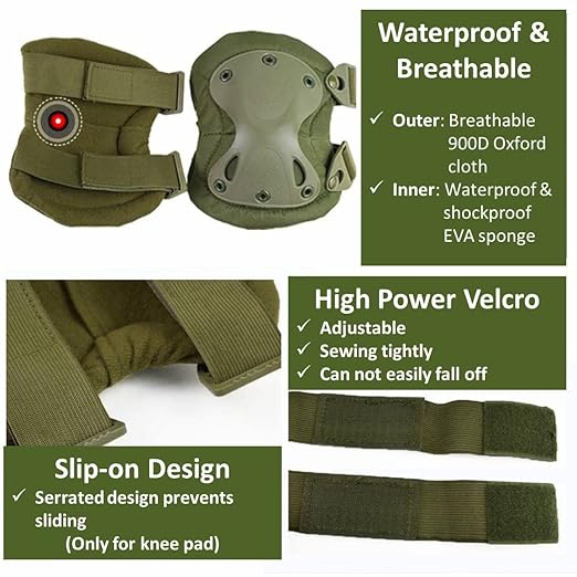 Military Tactical Knee Pad Elbow Pad Set Airsoft Knee Elbow Protective Pads Combat Paintball Skate Outdoor Sports Safety Guard Gear (X-Shape Green, M, 4pcs Set)