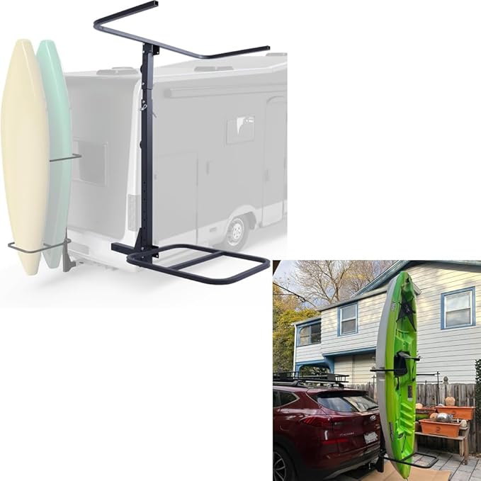 RV Hitch Mount Kayak Rack – Vertical Kayak Carrier for Up to 12’ Kayaks – 2” Hitch Receiver – 150 lbs Capacity – Compatible with RVs, Trucks & SUVs
