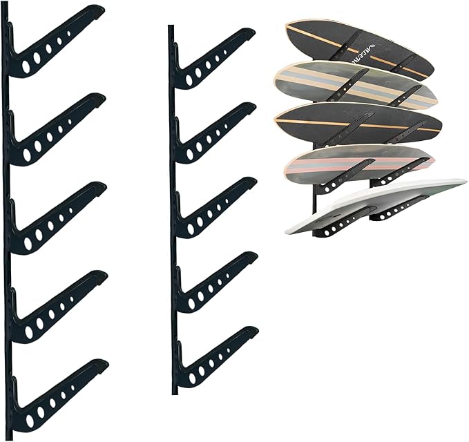 ShouRong Snowboard Wall Mount, Adjustable 5/6 Board Surfboard Rack, Surfboard Wall Hangers for Surfboard, Wakeboard, and Snowboard Storage at Home or Garage