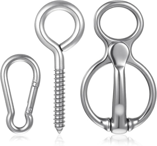 Horse Tie Ring (1 Pack) - Safe & Humane Horse Training Equipment with Magnetic Release, Eye Bolt & Quick Snap - Stainless Steel Tack to Prevent Horses from Pulling Back