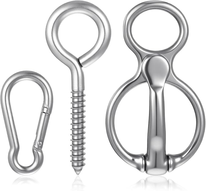 Horse Tie Ring (1 Pack) - Safe & Humane Horse Training Equipment with Magnetic Release, Eye Bolt & Quick Snap - Stainless Steel Tack to Prevent Horses from Pulling Back