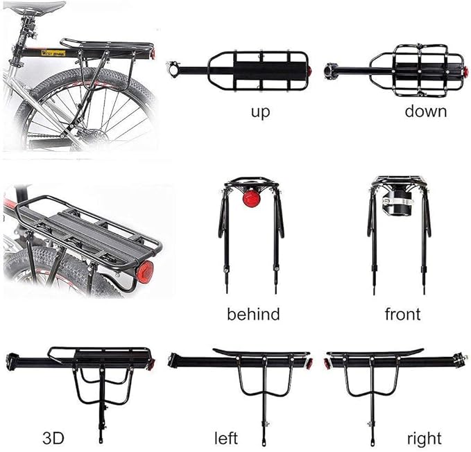 West Biking 110Lb Capacity Almost Universal Adjustable Bike Cargo Rack Cycling Equipment Stand Footstock Bicycle Luggage Carrier Racks with Reflective Logo (Black)