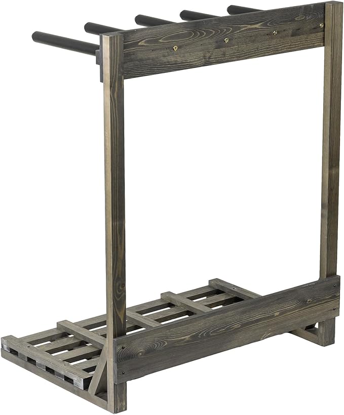 MyGift 4-Ft Tall Rustic Burnt Wood Freestanding Vertical Surfboard Rack, Wakeboard SUP Paddleboard Storage Rack - Holds up to 4 Boards