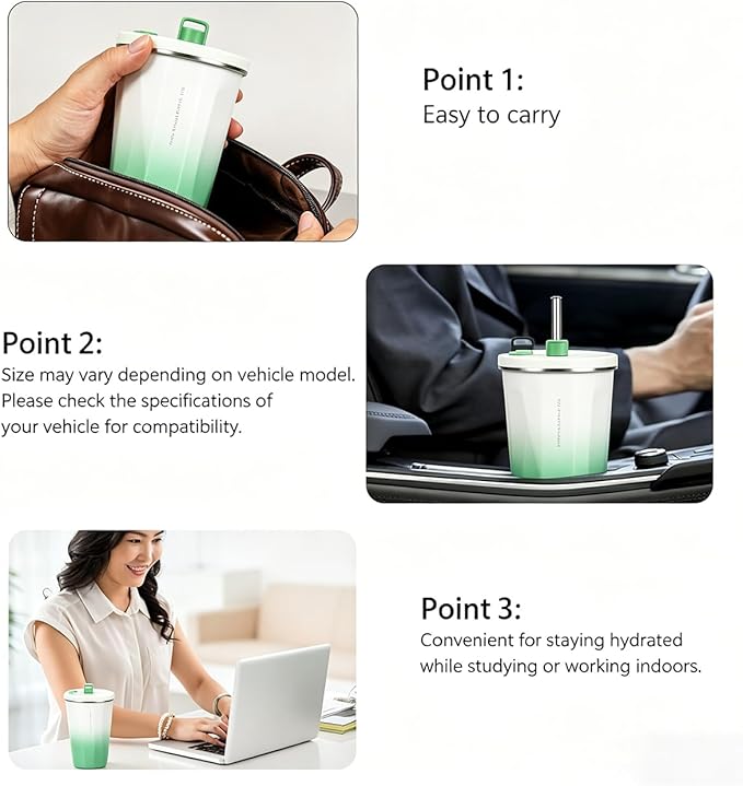 TYESO Stainless Steel Coffee Bottle, 20oz Wide Mouth Travel Coffee Cup with Straw, Vacuum Insulated Stainless Steel Tumbler, Hot & Cold Thermal Mug for Home Office Outdoor, Green