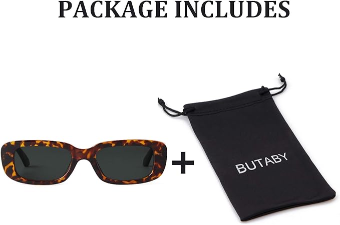 BUTABY Rectangle Sunglasses for Women Retro Driving Glasses 90’s Vintage Fashion Narrow Square Frame UV400 Protection