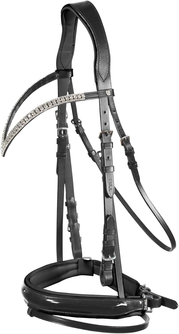 HORZE Grayson Classic Leather Ergonomic Snaffle Dressage Bridle with Detachable Flash