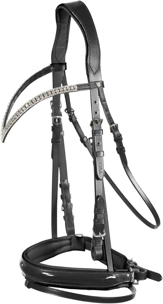 HORZE Grayson Classic Leather Ergonomic Snaffle Dressage Bridle with Detachable Flash