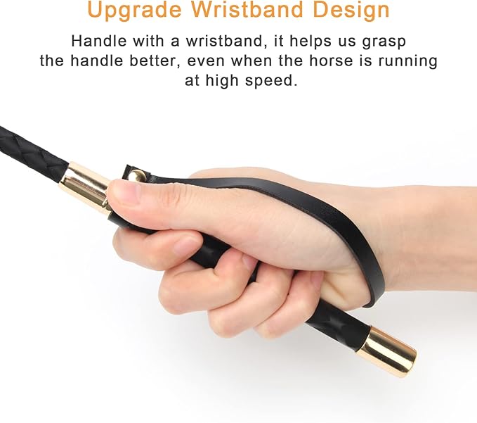 Coolrunner Riding Crop for Horse, 18 Inch Horse Whip with PU Leather Equestrianism Horse Crop Double Slapper Horse Whip Black Crops for Horses