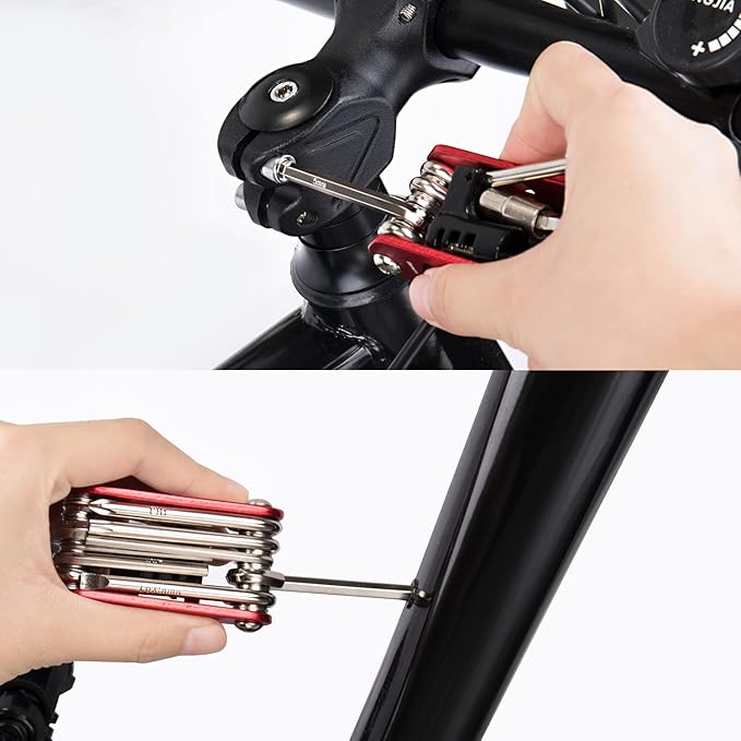 WOTOW Bike Repair Tool Kit & Bike Saddle Bag, 14 in 1 Bike Chain Tool Hex Key Wrench Maintain Accessories Multitool Set with Portable Under Seat Bag for Road Mountain Commuter Bicycle