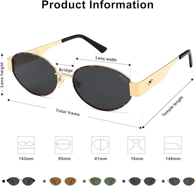 SOJOS Retro Oval Sunglasses for Women Trendy Classic Shades UV400 Protection SJ1256
