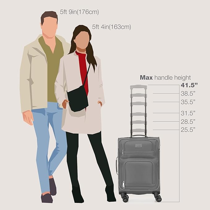 U.S. Traveler Rio Lightweight Softside Rolling Carry-on Suitcase, 4-Wheel Set, Light Gray