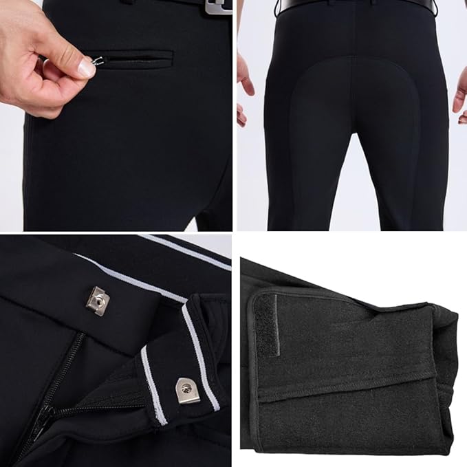 Men's Breeches Full Seat Suede Grip Equestrian Horse Riding Pants Horse Back Show Schooling Breeches with Pocket