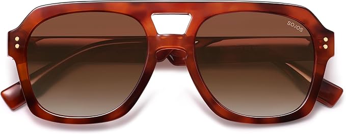 SOJOS Retro Thick Polarized Aviator Sunglasses for Women Men, Large Trendy Bold Square Pilot Shades SJ2385