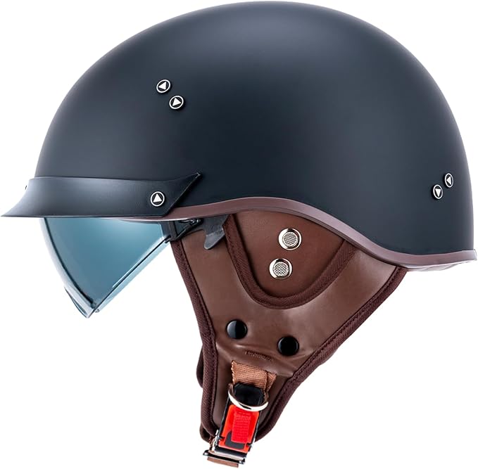 VCOROS Half Helmet Motorcycle DOT Approved Open Face Helmet F07 with Sun Visor and Quick Release Buckle for Adults Men and Women (Matte Black,S)