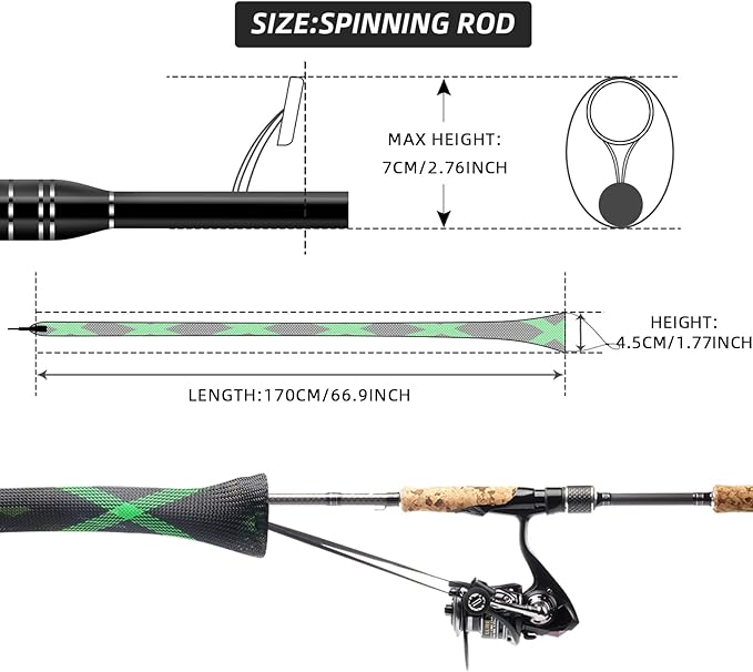 SF 釣り竿ソックス 釣り竿スリーブ ロッドカバー 編組メッシュロッドプロテクター ポールグローブ スピニングロッド、キャスティングロッド、マスキーロッド、アイスロッド、フライロッド、スペイロッド用 釣り具