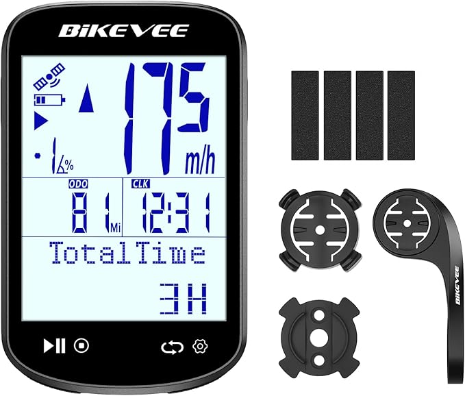 Wireless Bike Computer GPS Bundle, Speedometer & Odometer, Auto Backlight & Auto Stop, IPX7 Waterproof, 2.6" LCD Display