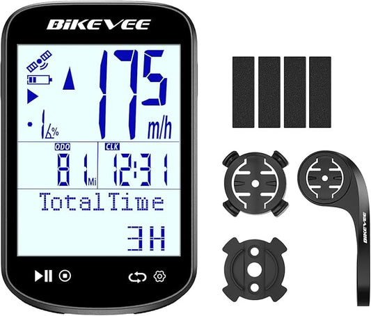 Wireless Bike Computer GPS Bundle, Speedometer & Odometer, Auto Backlight & Auto Stop, IPX7 Waterproof, 2.6" LCD Display