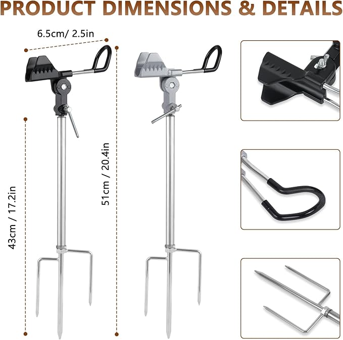 Stedan 2 Pack Fishing Rod Holders, Ground Fishing Rod Pole Brackets, 360 ° Adjustable & Detachable Easy to Carry Folding Fishing Equipment on Lakes, Rivers