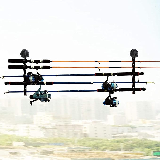 Adjustable Fishing Pole Rack & Holder - Vehicle & Boat Storage for Car, Truck, SUV & RV - Suction Cup Mounted - No Rods Included - 1 Pair