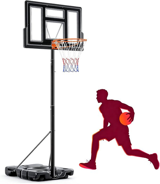 Portable Basketball Hoop Outdoor, Adjustable Basketball Hoops Goal System Shatterproof Backboard, Shock Absorbent Rim, Fillable Base for Swimming Pool/Backyard/Driveway