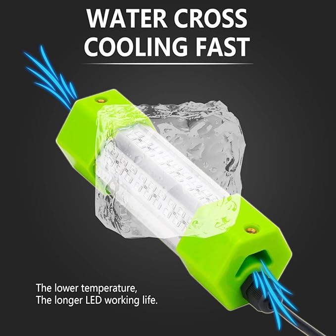 70W 130W DC 12V IP68 Waterproof Aluminum High Power Glowing Boat Fish Attractants Lure Green Submersible Fishing Lights LED Underwater For At Night Snook Crappie with Battery Clips Cigarette Charger Plug