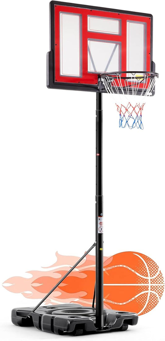 DUMOS 10FT Adjustable Height Portable Basketball Hoop Outdoor for Adult, 44 Inch Shatterproof Backboard w/Shock Absorbent Rim, Fillable Base, 2 Wheels for Swimming Pool/Indoor
