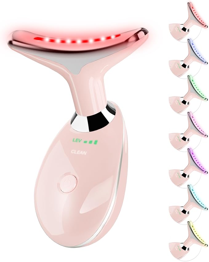 美顔器、赤色光美顔器、首用マッサージャー、スキンケア用、ポータブル、ピンク