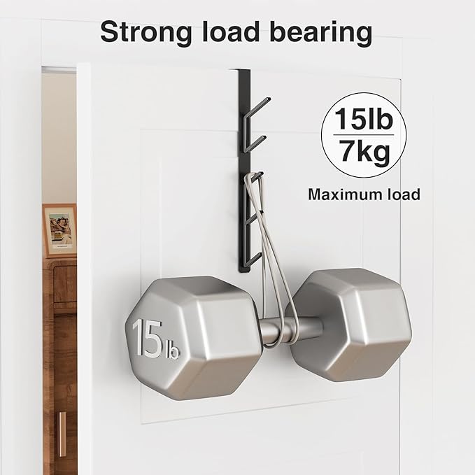 niffgaff 10 Hook Over The Door Hooks, Vertical Over The Door Towel Hook, Over Door Hook, Over The Door Hanger, for Towel and Clothes Hangers, Black, 2 Pack, 12.2"，for 1.7'' Door