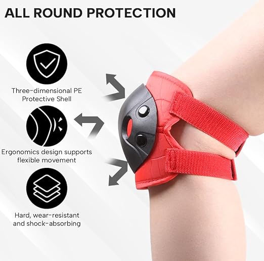 Cockchafer Kids and Youth Knee Elbow Wrist Guards Protective Gear Set for Skateboarding, Roller Skating, Inline Skating, Scooter Riding, BMX Biking (Red, Medium)