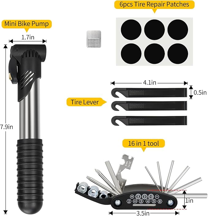 PXZBLG Bike Repair Kit, Bike Tire Repair Tool Kit, Including 16-in-1 Bike Multitool, Bicycle Tire Repair Accessories, Used for Mountain Bike and Road Bike