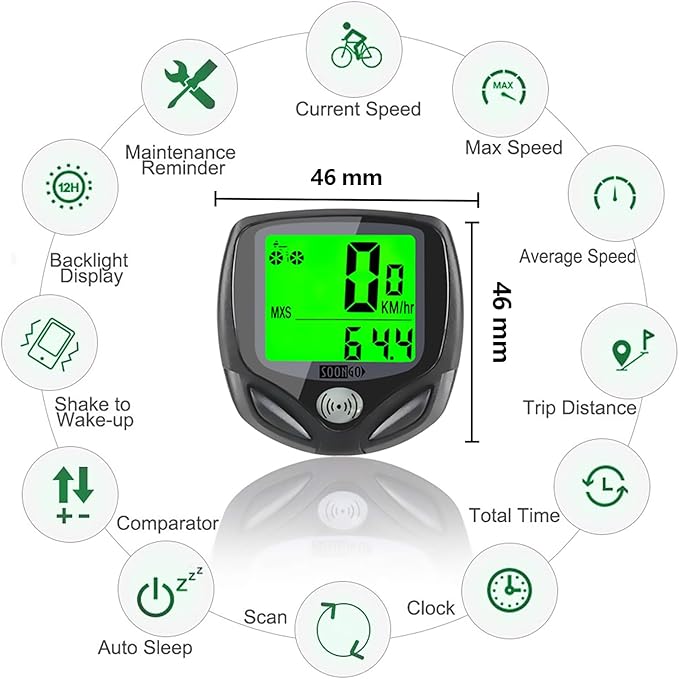 Bike Speedometer, Bicycle odometers,Bicycle Speedometer Wireless Cycle Bike Computer Waterproof Bike Odometer with LCD Display Speedometer Accurate Speed Tracking & Multi-Function