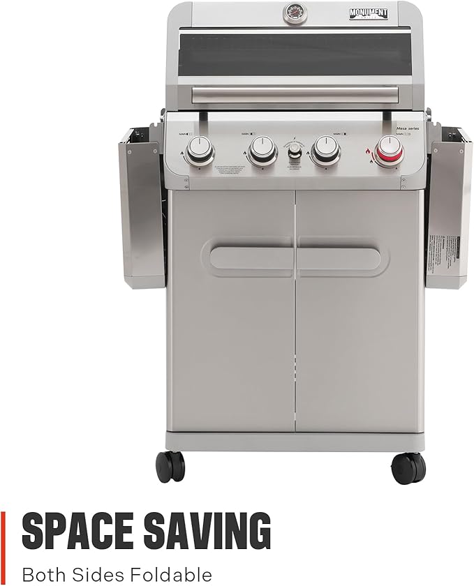 Monument Grills 4 Burner Propane Gas Grill, Stainless Steel Outdoor Patio Barbecue Grill with Cooking Plate, with Broil Zone Fast Heating, Knob Control, and Easy Cleanup, M410MBZ