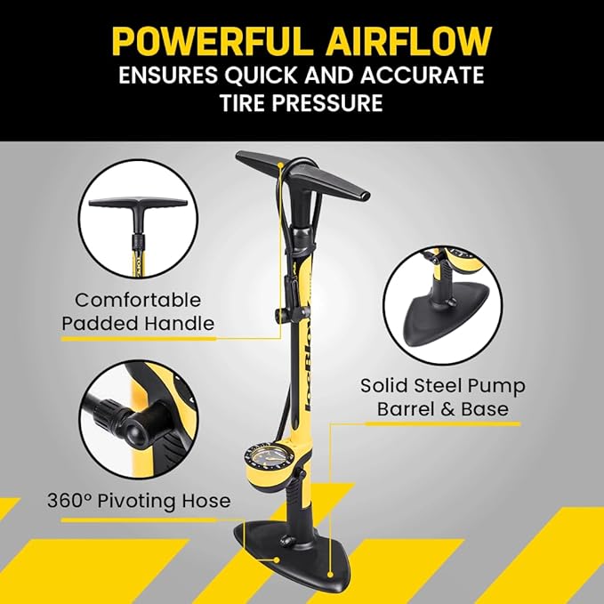 Topeak JoeBlow Sport III High-Pressure Bike Floor Pump – 160 PSI, Durable Steel Barrel, 3” Analog Gauge, TwinHead DX5 Pump Head, Long Hose, Ergonomic Handle, Fits Presta, Schrader, & Dunlop Valves