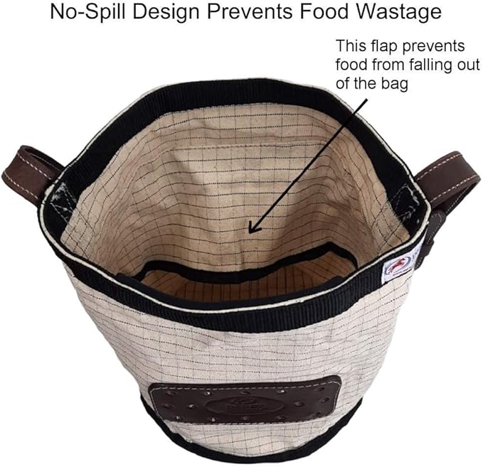 Derby Originals Ripstop 24 Oz Canvas Feed Bag with Padded Leather Crown Strap for Safety and No-Spill Flap Design