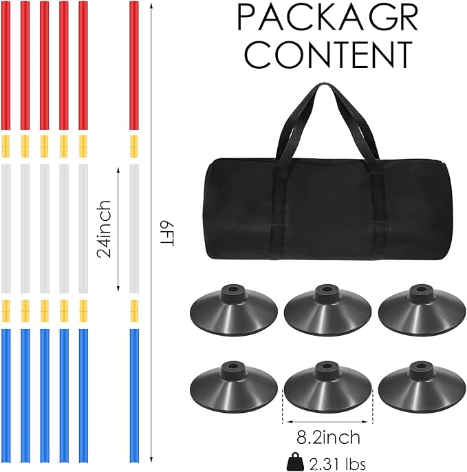 6 Set Pole Bending Poles for Horses 6FT Adjustable Training Equipment for Horses Football Basketball Speed