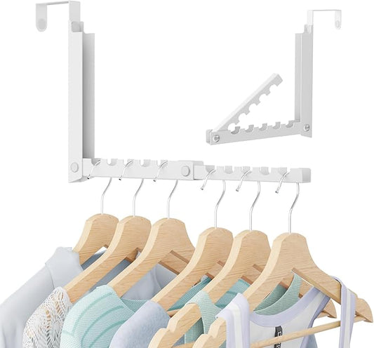 Over The Door Hooks,Over The Door Clothes Hanger with 10 Ridges,Space-Saving Over The Door Drying Rack,Door Hooks for Hanging Clothes,Larger Capacity Over The Door Hanger (1, White)