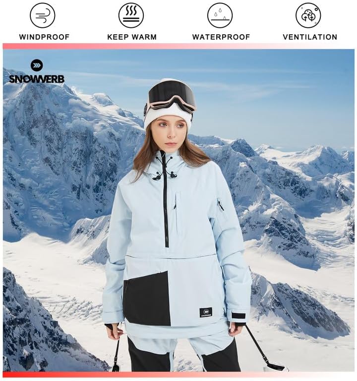 SNOWVERB Women Men Baggy Snow Ski Coat & Snowboard Jacket for Snowsports