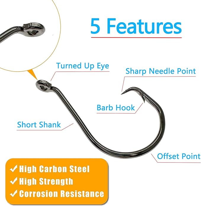 Fishing Hooks Saltwater, 160PCS Circle Hooks Saltwater, Fish Hooks for Fishing Gear Tackle, Catfish Octopus Hook #1 1/0 2/0 3/0 4/0 5/0 6/0 8/0 Black High Carbon Steel with Portable Plastic Box