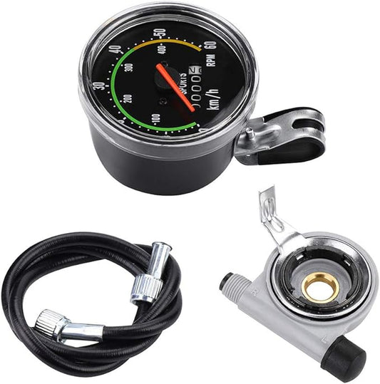 Tiiyee Bike Speedometer, Mechanical Analog Odometer Old School Style Bicycle Computer Code Table Aluminum Alloy Stopwatch Cyclocomputer Accessories for 26in 27.5in 28in 29in Outdoor Cycling Tricycle
