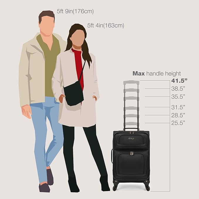U.S. Traveler リオ 軽量ソフトサイド ローリングキャリーオンスーツケース、4輪セット、ブラック