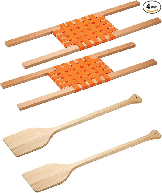 34″ Wood Canoe Seat with 32″ Paddles, 4Pcs Replacement Canoe Hardware Accessories