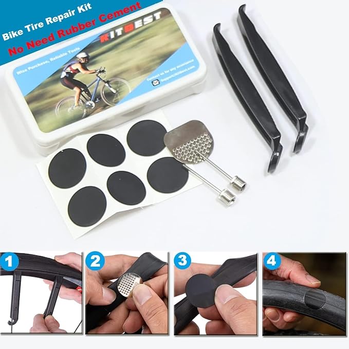 Kitbest Bike Repair Tool Kit. 100 PSI Mini Bike Pump, Tire Puncture Repair Kit, 16 in 1 Bike Multi Tool, Glueless Tire Patch Kit, Bicycle Tire Lever and Bike Bag