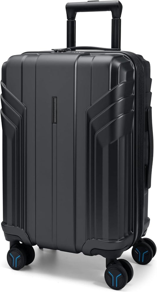 BAGSMART 拡張可能機内持ち込みスーツケース 22x14x9 航空会社承認 100% PC軽量ハードシェル、20インチ旅行用スーツケース、スピナーホイール付き、防水キャリーケース、ブラック