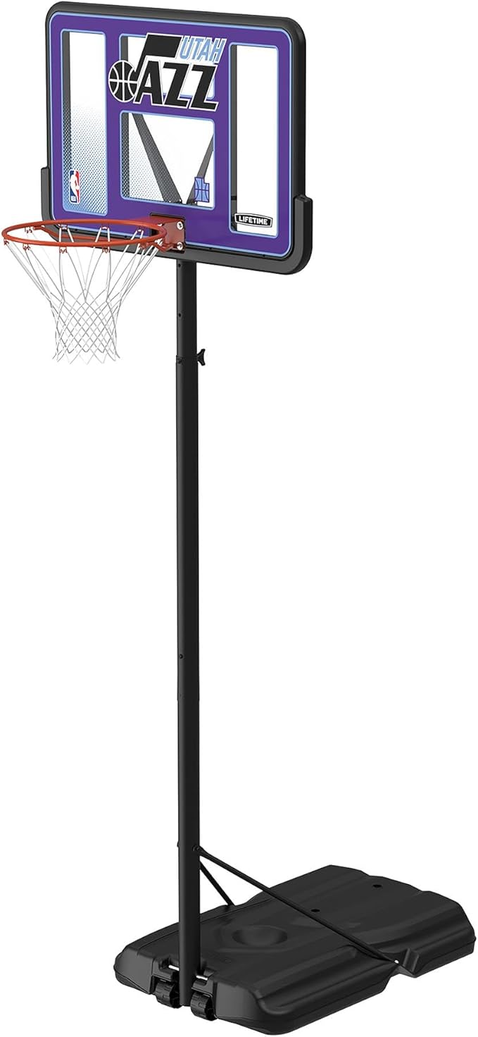 Lifetime NBA Utah Jazz Portable Basketball Hoop, Adjustable Height 7.5-10 Ft, 44 Inch Shatterproof Fusion Backboard, Base with Wheels