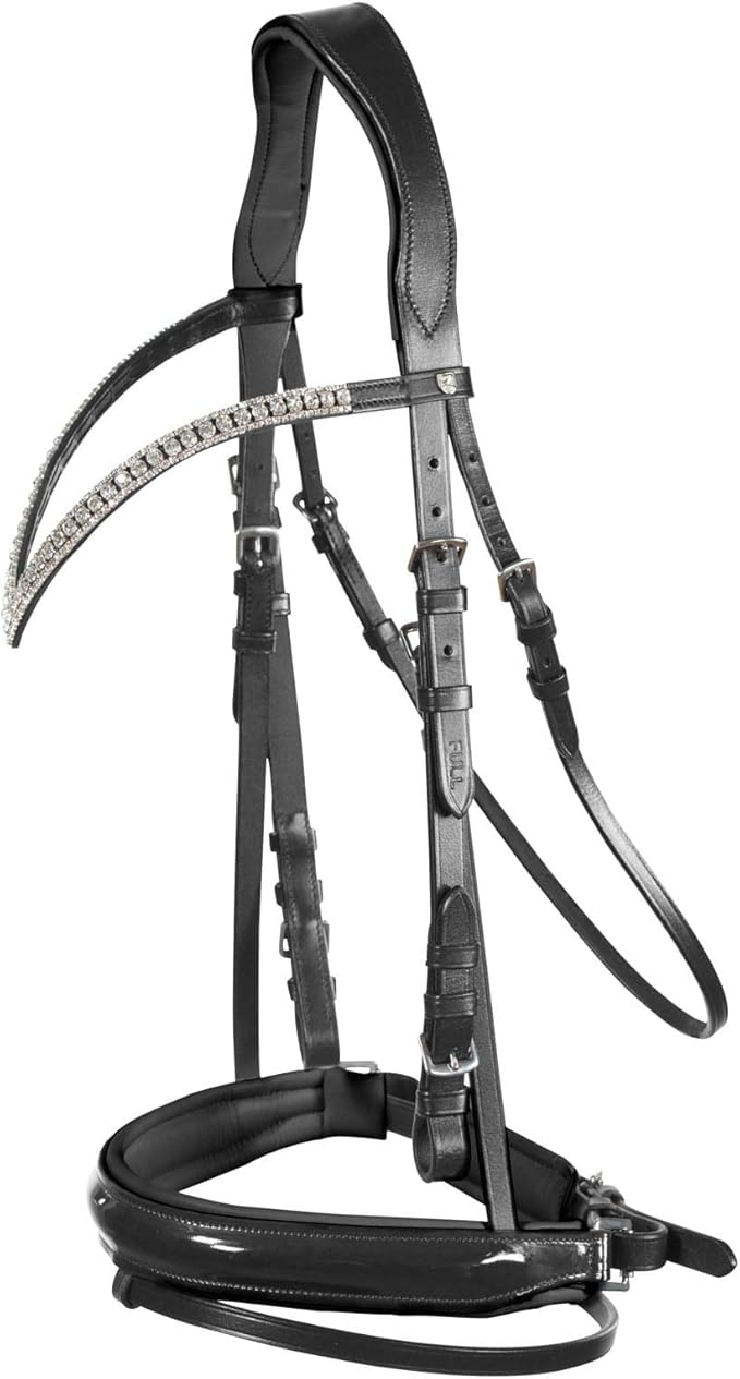 HORZE Grayson Classic Leather Ergonomic Snaffle Dressage Bridle with Detachable Flash