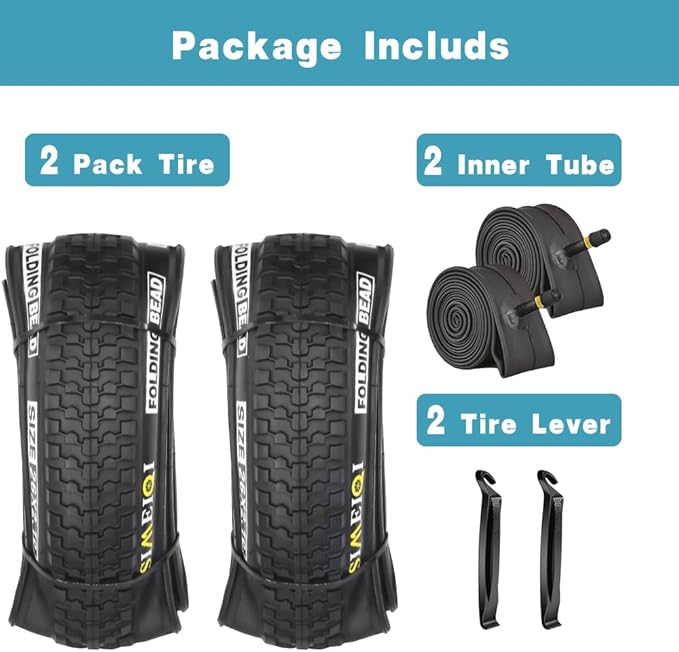 2 Pack 26x2.1 / 29x2.125 Bike Tires 3mm Anti-Puncture Layer with or Without 26x1.75/2,125 Inner Tubes for Mountain Trail City Bicycle Folading Replacement Tyres