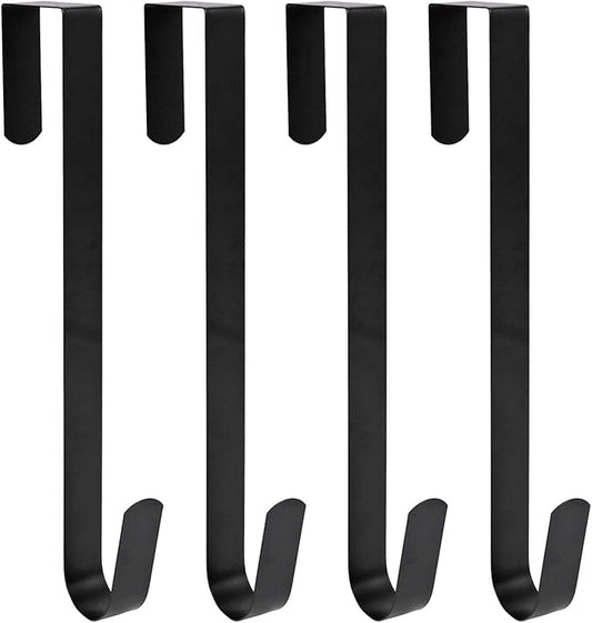 Sattiyrch 12" Wreath Hanger for Front Door,Steel Over The Door Hanger Hook,Wreath Door Hanger (Black,4)
