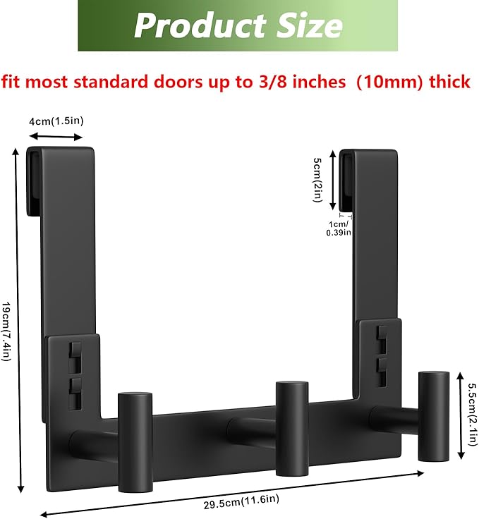 Extended Robe Door Hooks, Heavy Duty Stainless Steel Towel Hooks for Frameless Glass Shower Doors, Towel Hanger Rack, Shower Hooks for Bathroom (Black-3 Hooks, 1 Pack)